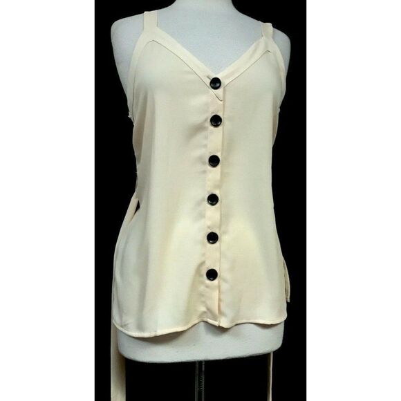 Pleione Catwalk to Sidewalk V-Neck Buttoned Blush Top Sz S Belted Smocked NEW - Picture 5 of 6